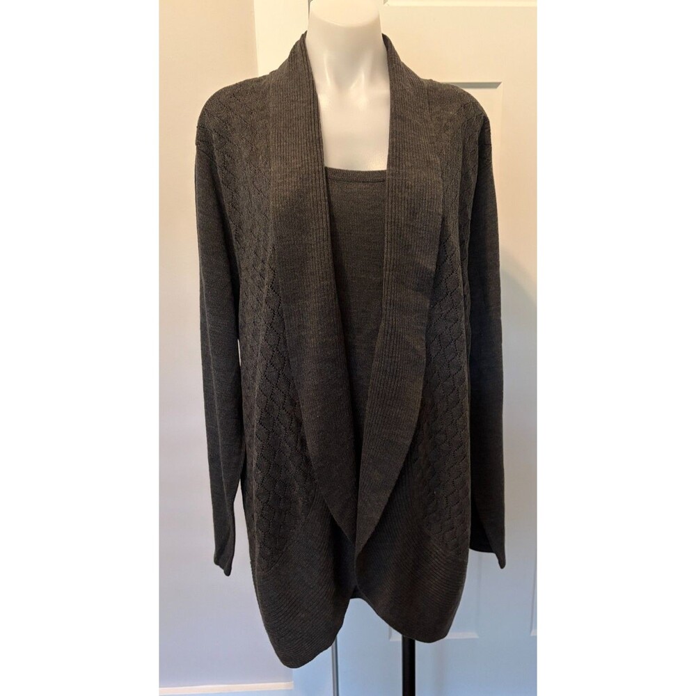 BRIGGS Womens Open CARDIGAN Sweater w/ Attached Tank Long Sleeve GRAY Sz 3X NWT